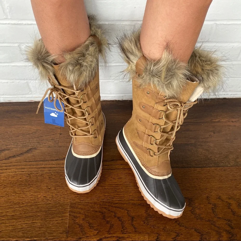 👢 JBU BY JAMBU TAN BLACK FAUX FUR LEATHER WATERPROOF TALL BOOTS!